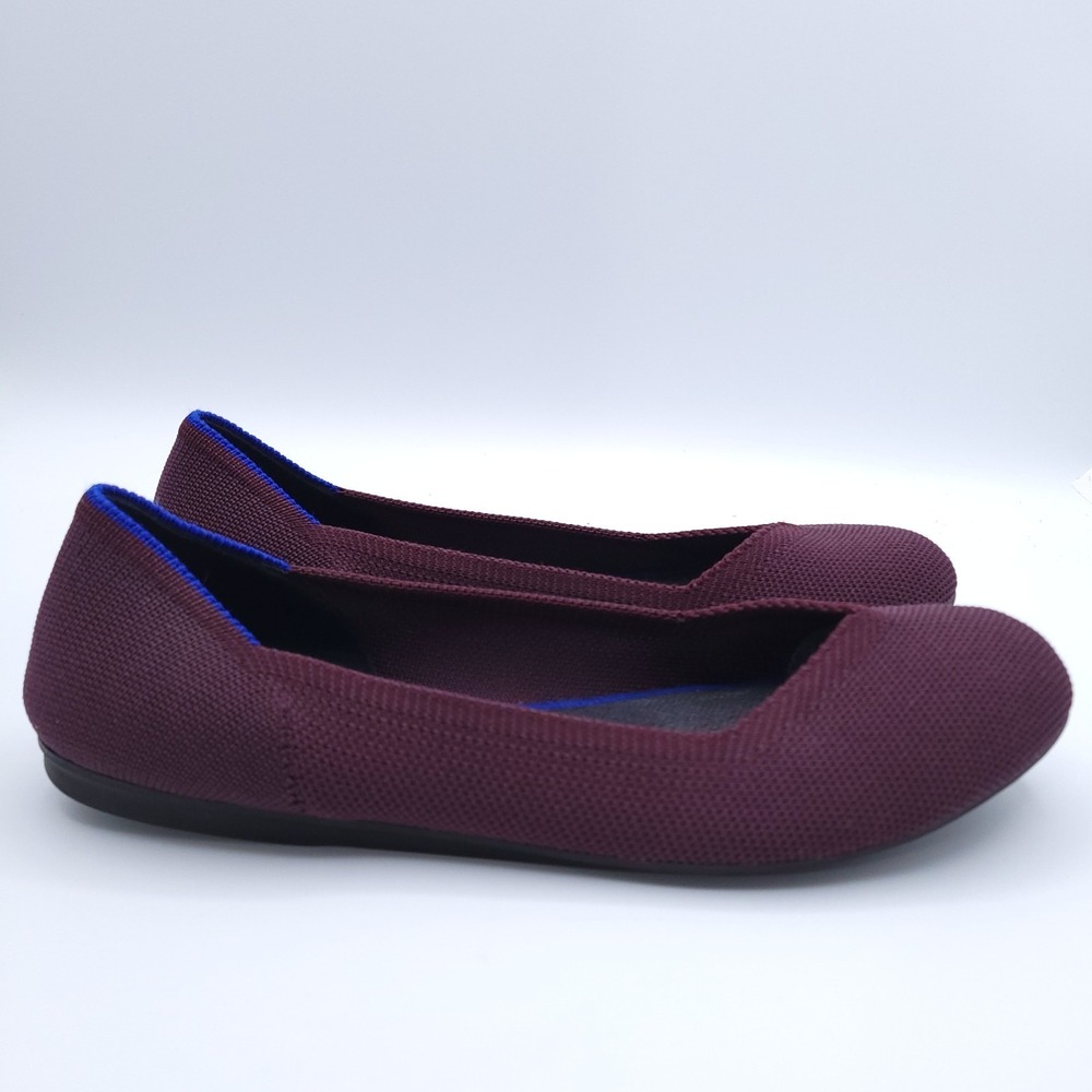 Rothy's The Flat Womens 8 Maroon Red Blue Trim Round Toe Ballet Flats Shoes
